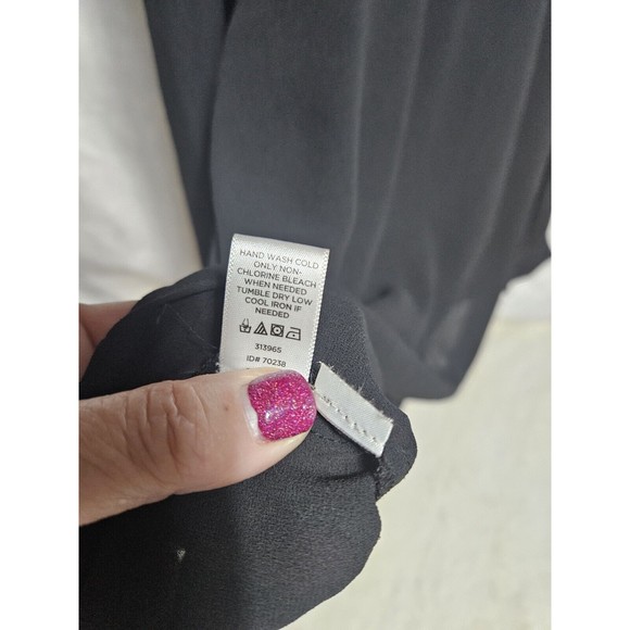 Loft Womens Black Chiffon Blouse With Lace‎ Inset, Long Sleeve Size XL - Picture 7 of 9